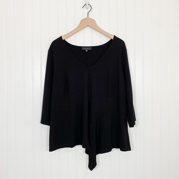 Eloquii Womens Top Size 20 Asymmetrical Hem Vneck Popover Ruffle Office Neutral - Picture 2 of 14